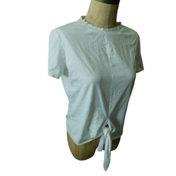 Theory Size M Medium White Knit Designer Tie Front Cap Sleeve top - Picture 2 of 2